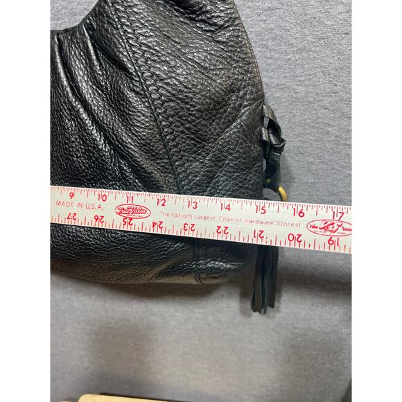 The Sak Boho Pebbled Black Leather Tasseled Gold Chain Strap Shoulder Bag - Picture 8 of 12